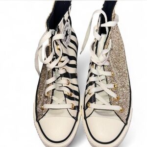 High-Top Platform Converse Sneakers with Glitter and Zebra Print